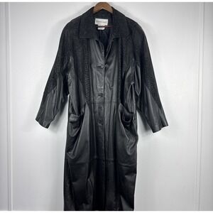 Vintage Charles Klein Leather Trench Coat Womens 2XL Black Snake Croc Textured
